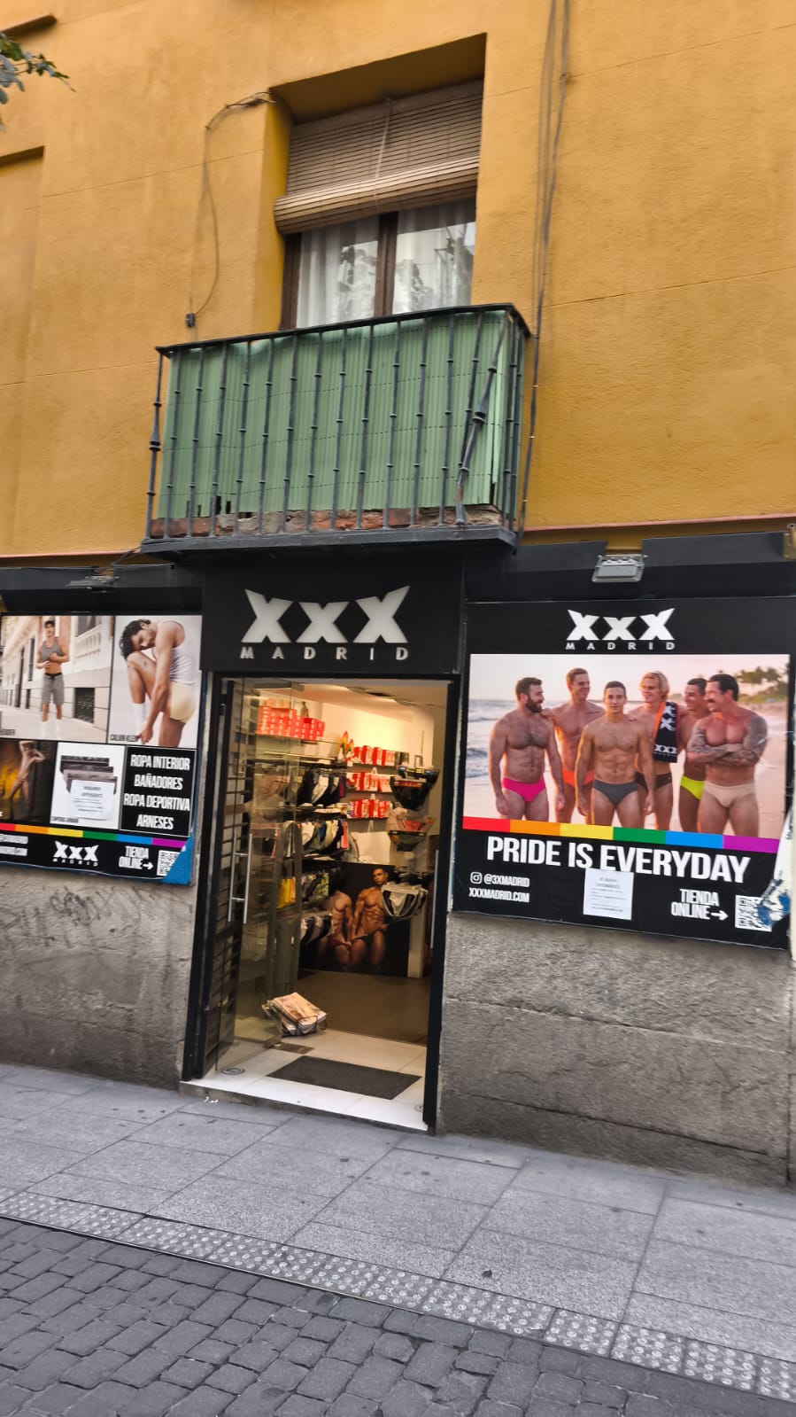 XXXMadrid storefront on Calle San Marcos in Chueca, Madrid